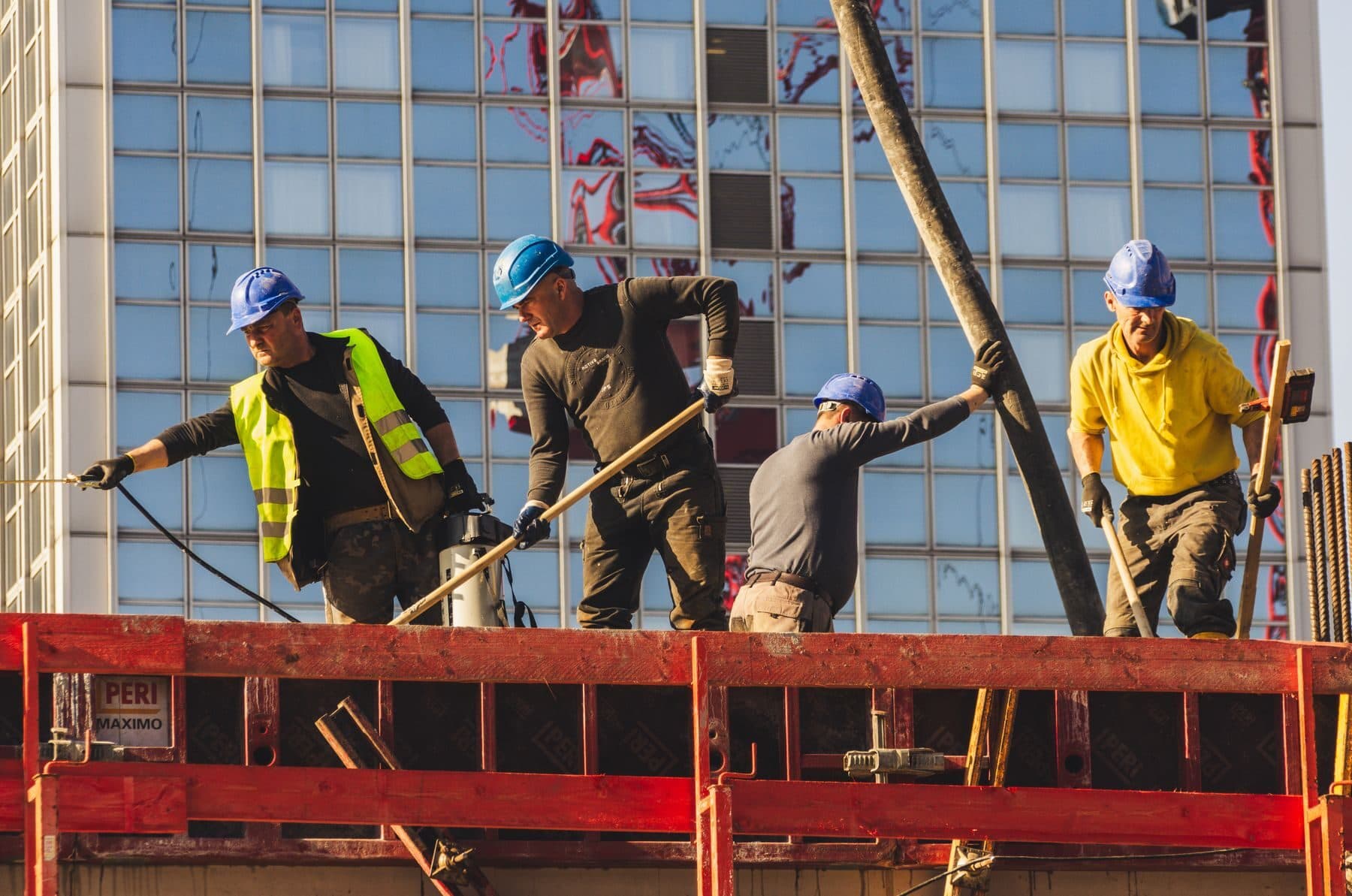 Construction team working together on site