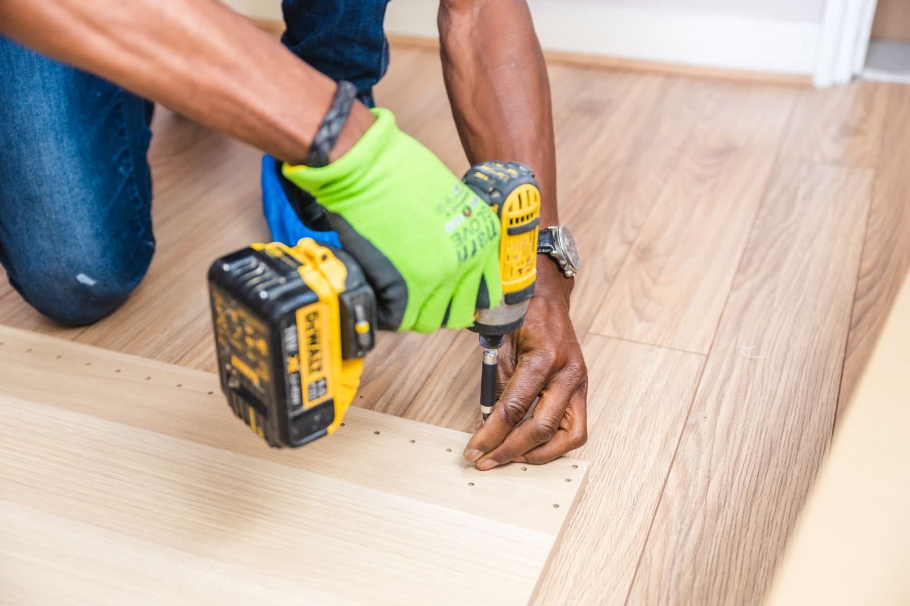Tradesperson completing detailed property work
